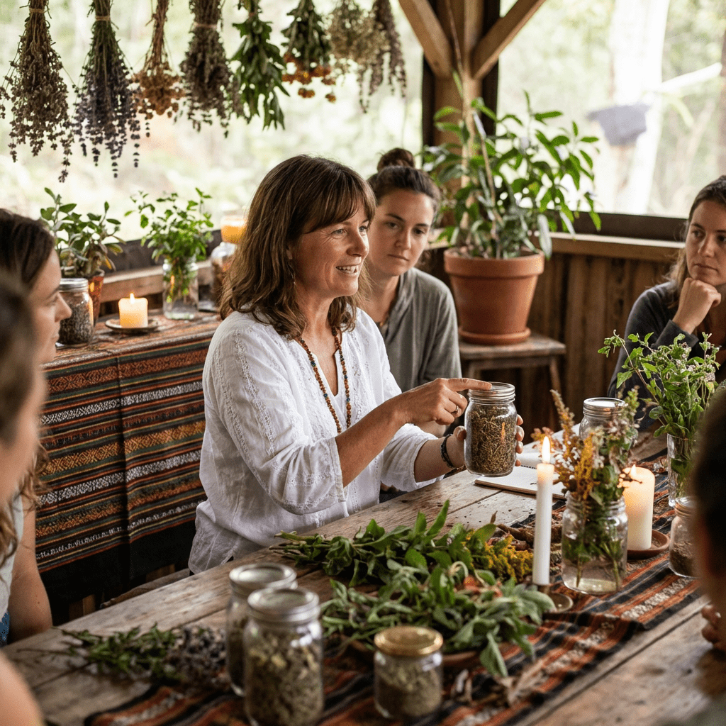 Donna durante un retreat di erboristeria